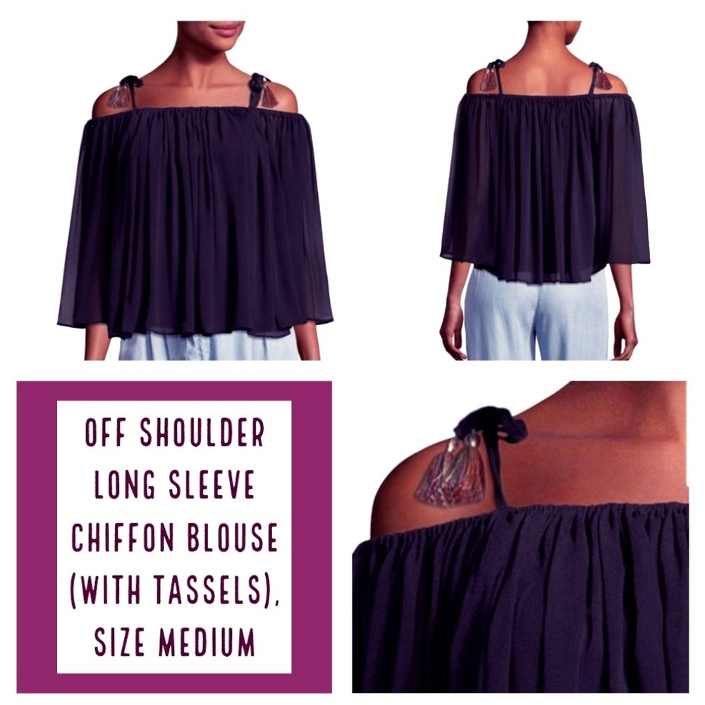 YFB Off Shoulder Black Long Sleeve Chiffon Blouse
